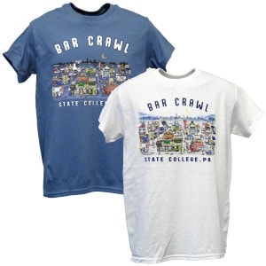 denim blue and white short sleeve t-shirts Bar Crawl State College, PA